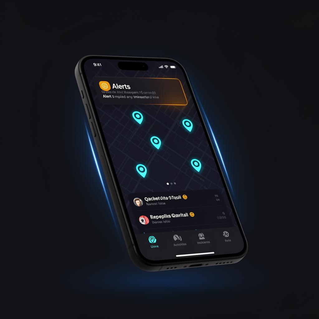 WatchTower mobile app showing live safety map and alerts